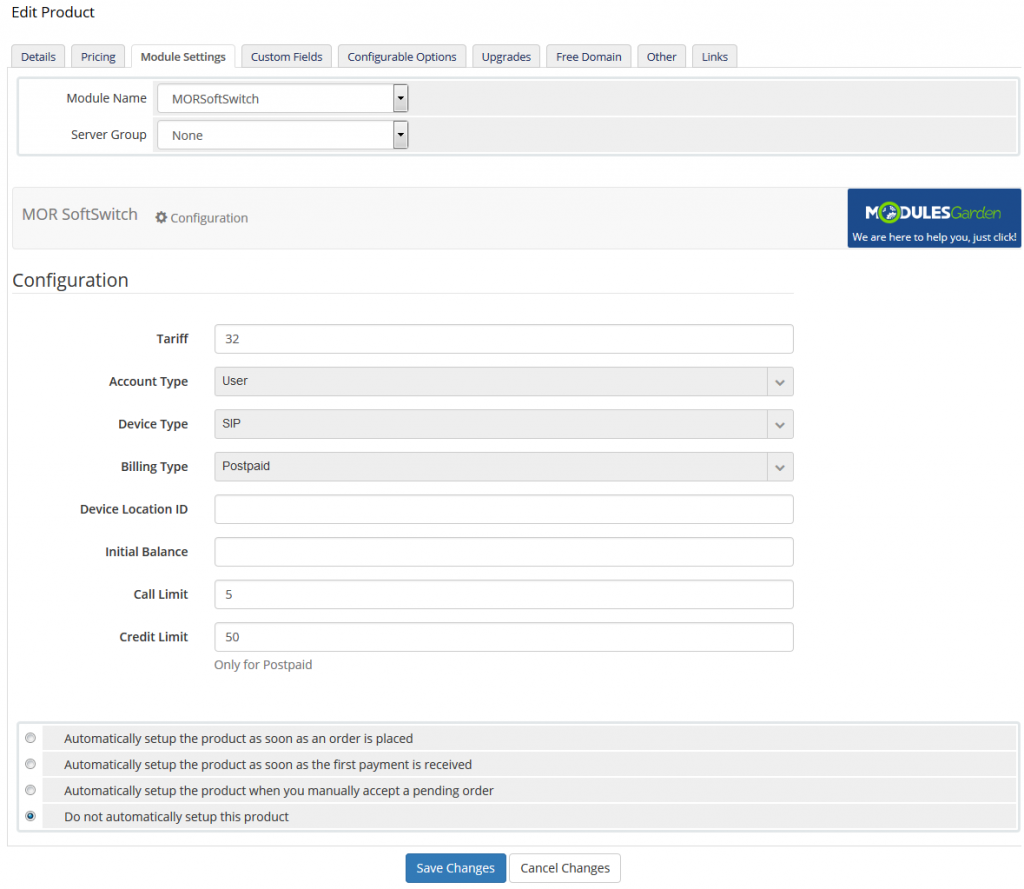 ModulesGarden MOR Softswitch For WHMCS - Admin Area